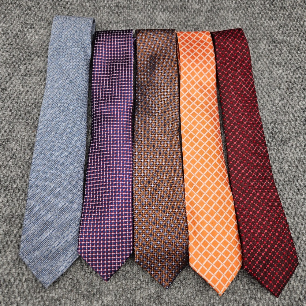 Lot Of 5 Silk Cotton Polyester Neckties Dress Tie Geometric Bundle Nautica